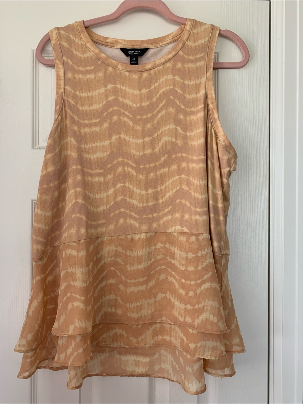 Simply Vera Vera Wang Peach Tie-Dye Ruffle Hem Tank